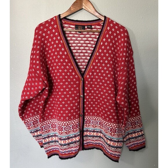 Jenny Buchanan Cardigan Large Wool Angora Holiday Nordic Fair Isle Sweater - Picture 1 of 9